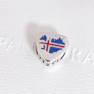 Pandora Iceland Flag Map Heart Charm Bead S925 Silver with box